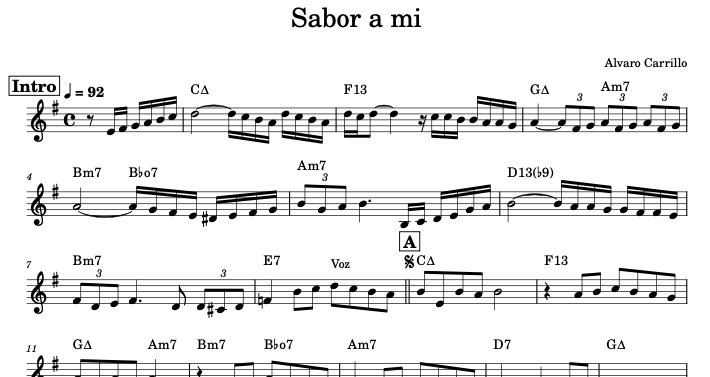 Sabor A Mi Partitura Lead Sheet Pdf Tutempo Academia Musical